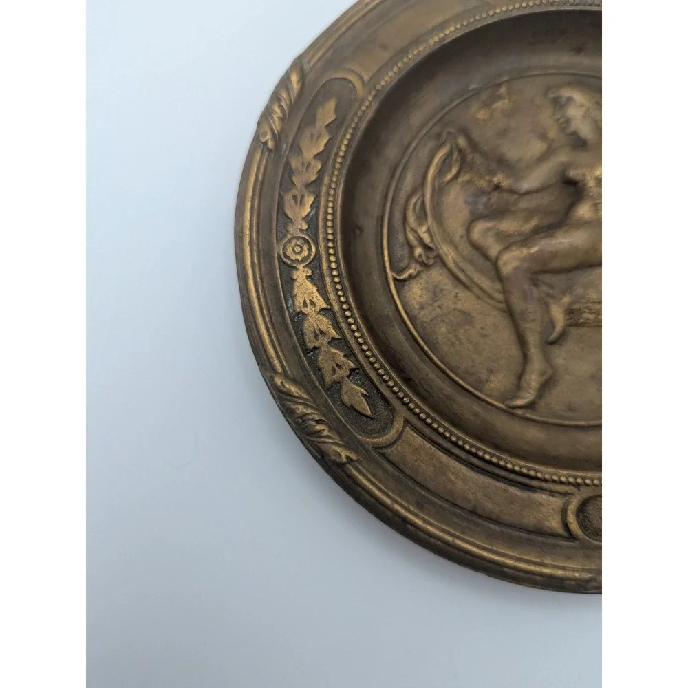 Antique Neoclassical Art Nouveau Bronze Victorian Change Tray Naked Lady 5